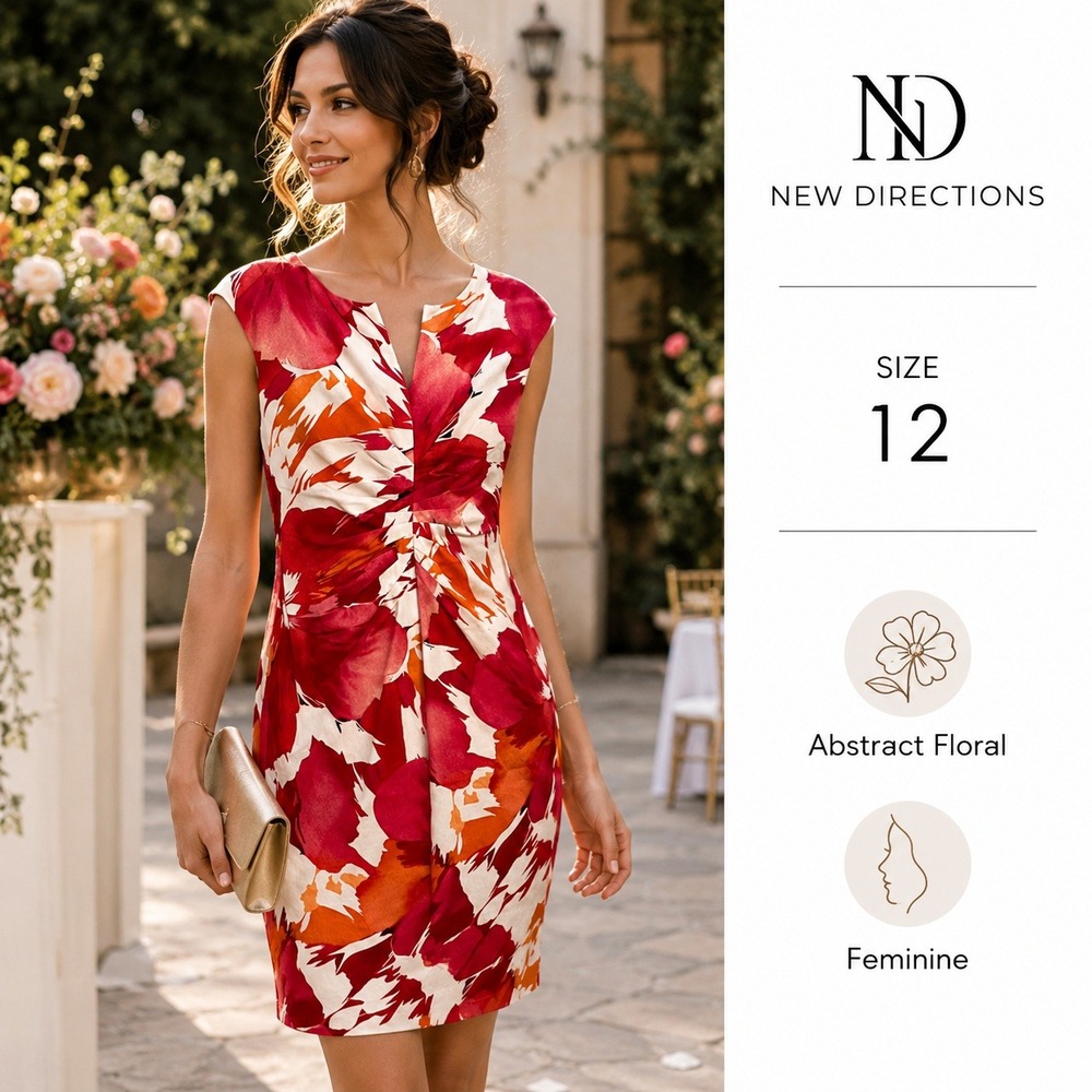 New Directions Sheath Dress Womens 12 Pink Floral Ruched Fitted Garden Wedding
